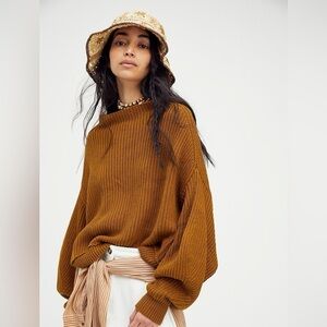Free People Mock Neck Oversized Sweater Mustard Small